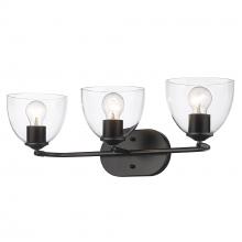  6958-BA3 BLK-BLK-CLR - Roxie 3 Light Bath Vanity in Matte Black with Matte Black Accents and Clear Glass Shade